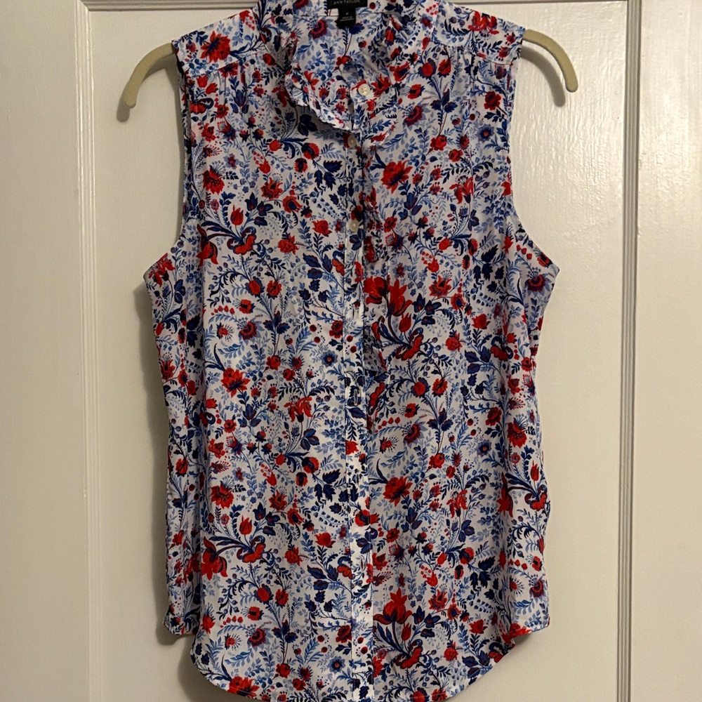 Ann Taylor Floral Sleeveless Blouse - Red and Blue